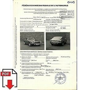 1976 Aston Martin V8 FIA homologation form PDF download